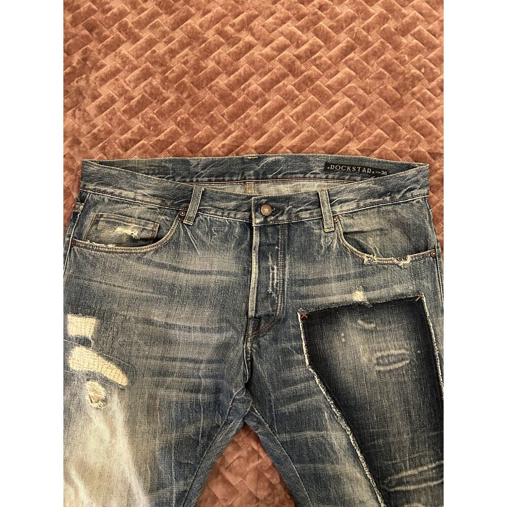 Men’s Straight Patchwork Distressed Blue Jeans - image 6